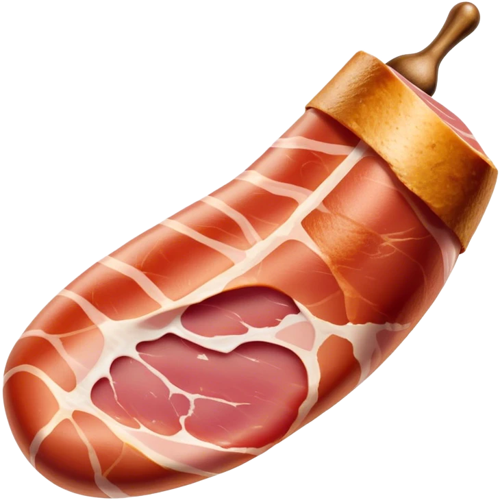 Jamón Serrano Cinematic Realistic Jamón Serrano Dish Emoji, depicted as a prominent leg of cured ham with visible marbling, rendered with rich textures and dynamic, appetizing lighting. emoji