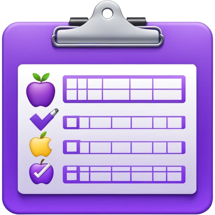 Google Form icon, purple clipboard with checkmarks, Apple emoji style emoji