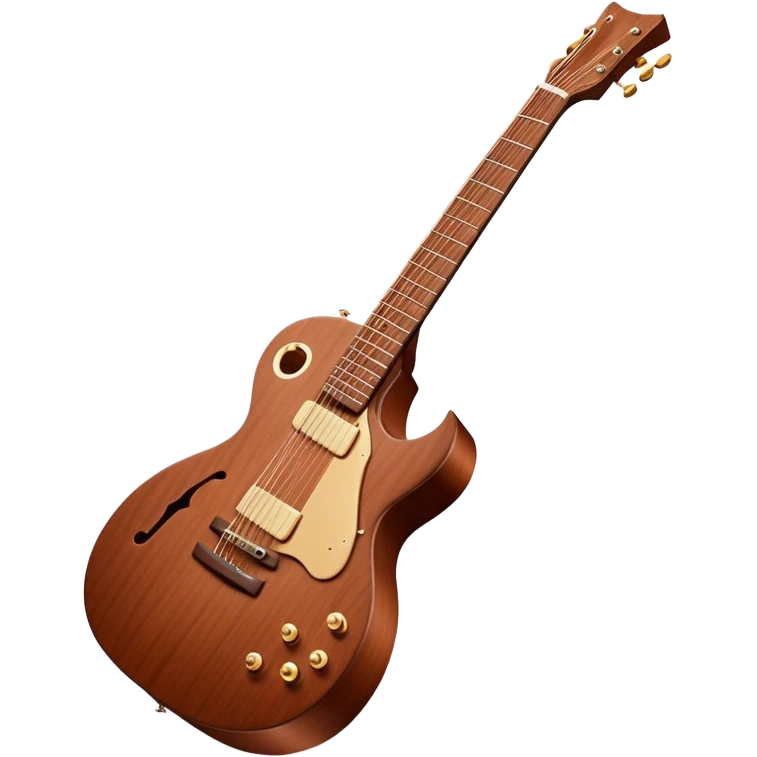 Cinematic Realistic Guitar, smooth mahogany body with deep wood grain, metal strings catching soft reflections, intricate tuning pegs gleaming subtly, warm light accentuating the contours, glowing with the warmth of music and craftsmanship. emoji
