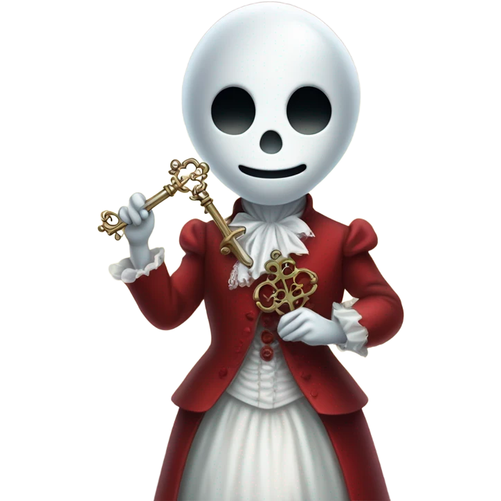 gost in Victorian dress elegant red full body, holding big key emoji