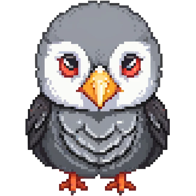 gray crow head with red cheeks, large white eyes with determined expression, short pointed beak emoji