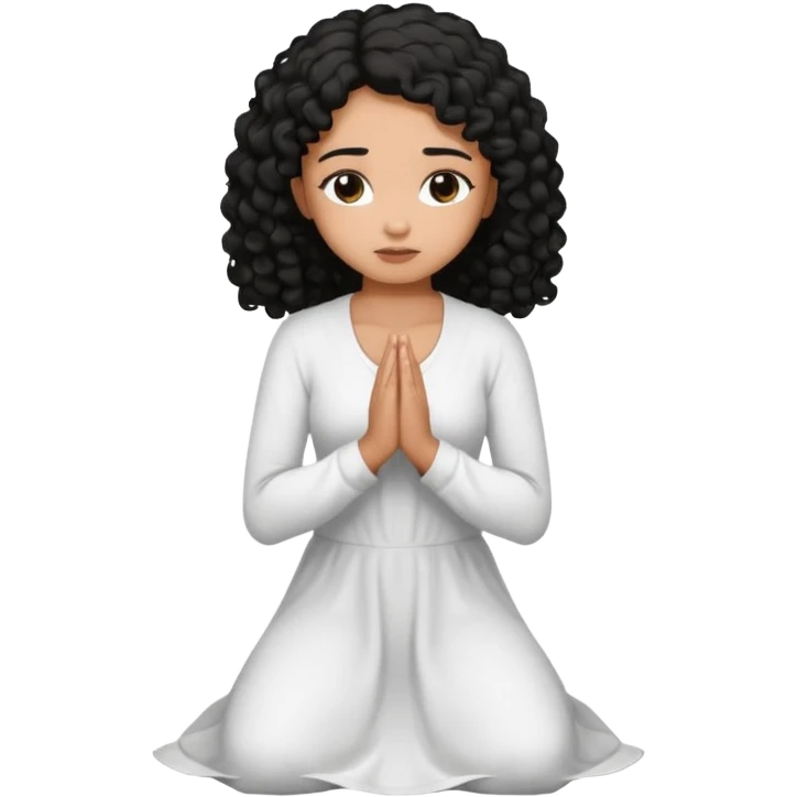 girl praying on knees curls black hair and brown skin emoji