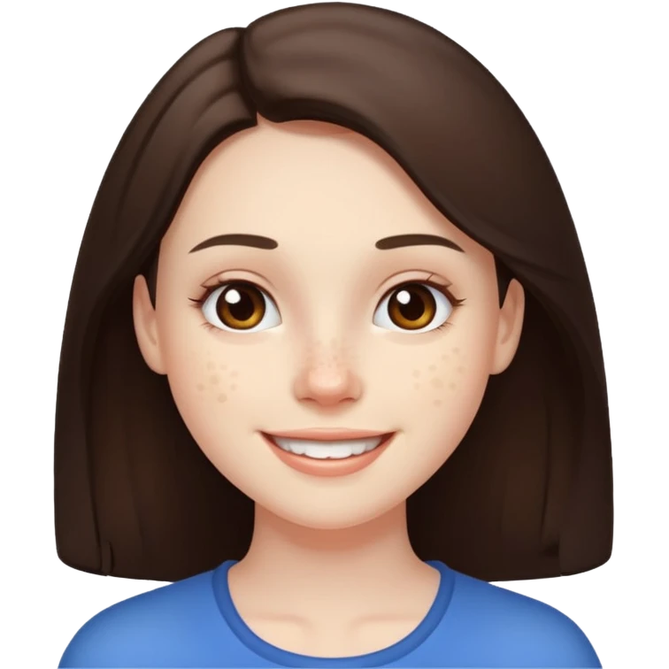 brunette with pimples on her cheek and forehead, still smiling (very visible spots) emoji