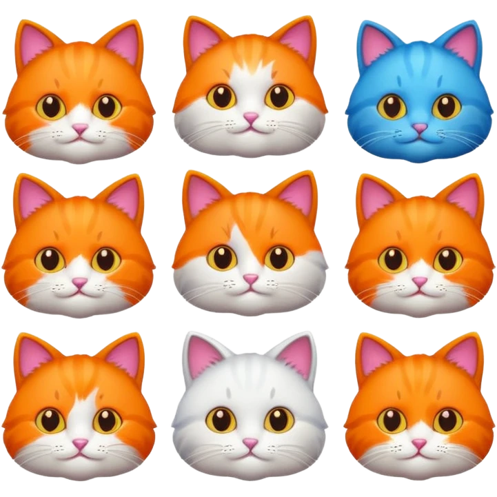 6 different colour cats only 1 orange emoji