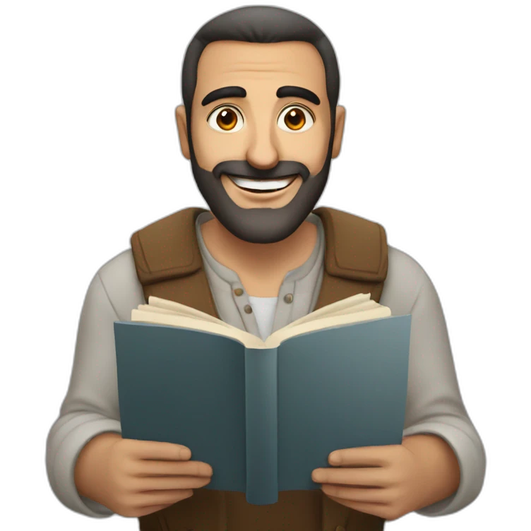 Armenian men reading book and looking at camera and smiling  emoji