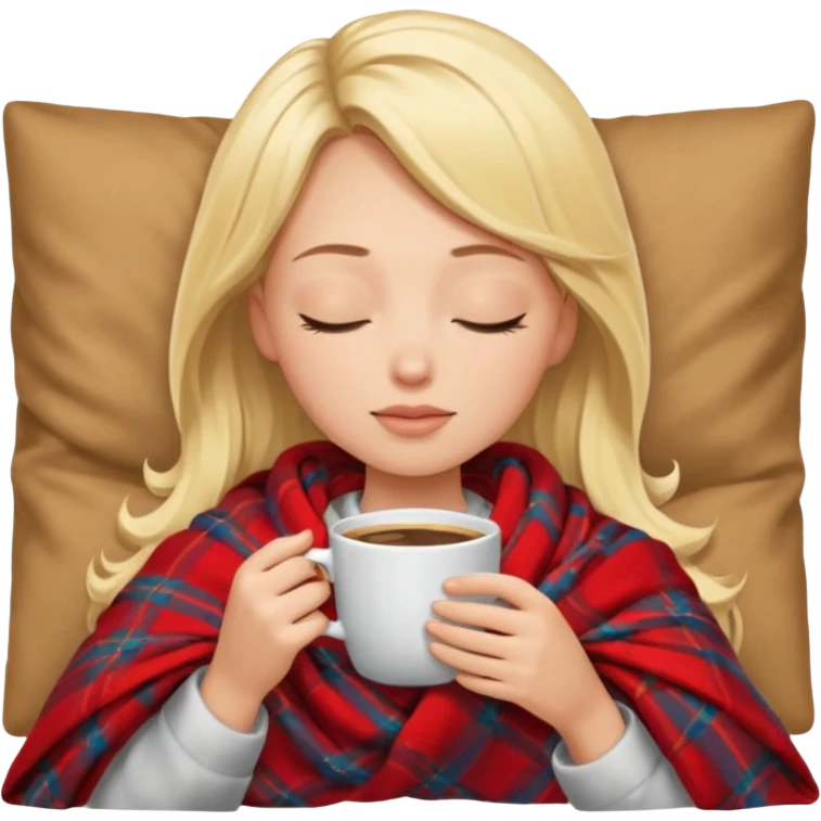 Blonde girl inside a blanket sipping coffee eyes closed emoji