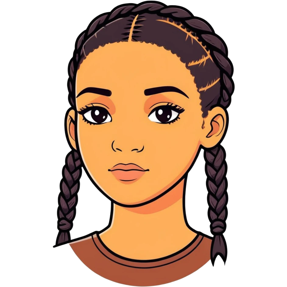 A girl that’s black with a unibrow with braids emoji