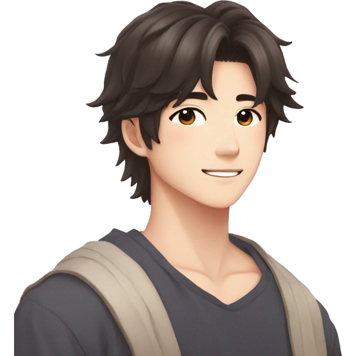 Gorgeous romantic Asian anime gentle man with blushing face aesthetic trending style outside emoji