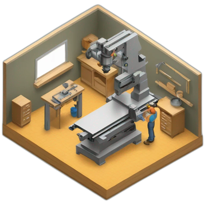isometric fabricator working in creative workshop cnc machine woodshop metalshop industrial  emoji