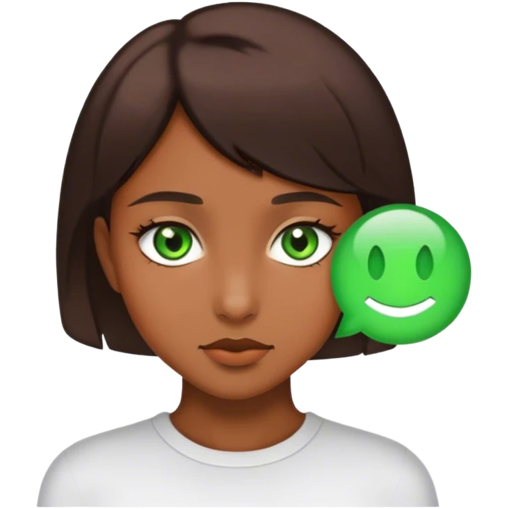 brown short haired girl with green eyes emoji