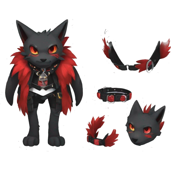 cool edgy black punk red animal hybrid Fakemon collar full body emoji