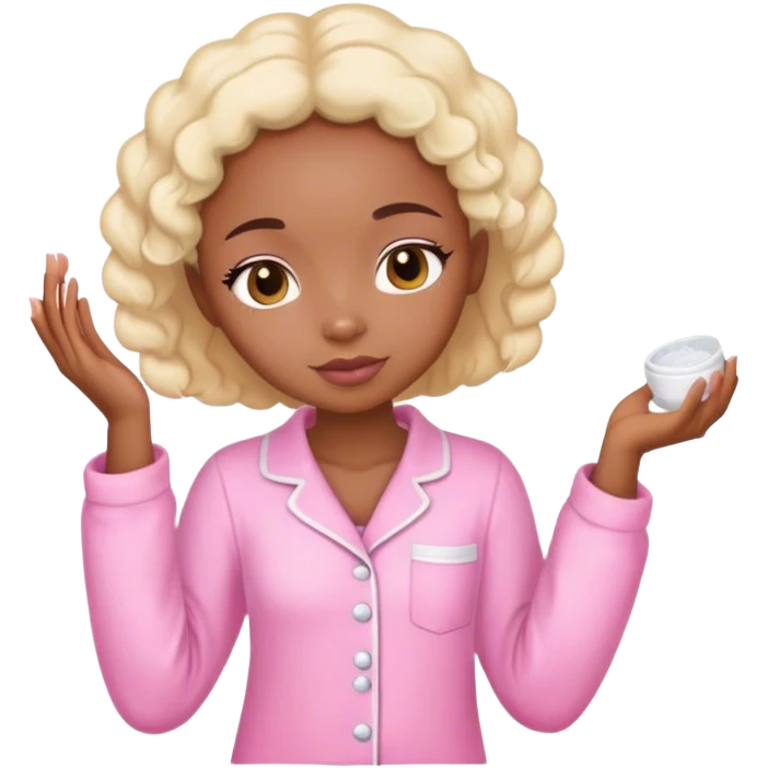 angelic light skin black girl doing skin care in pink pajamas emoji