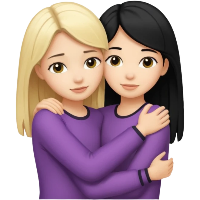 Hug from back blond girl black hair girl emoji