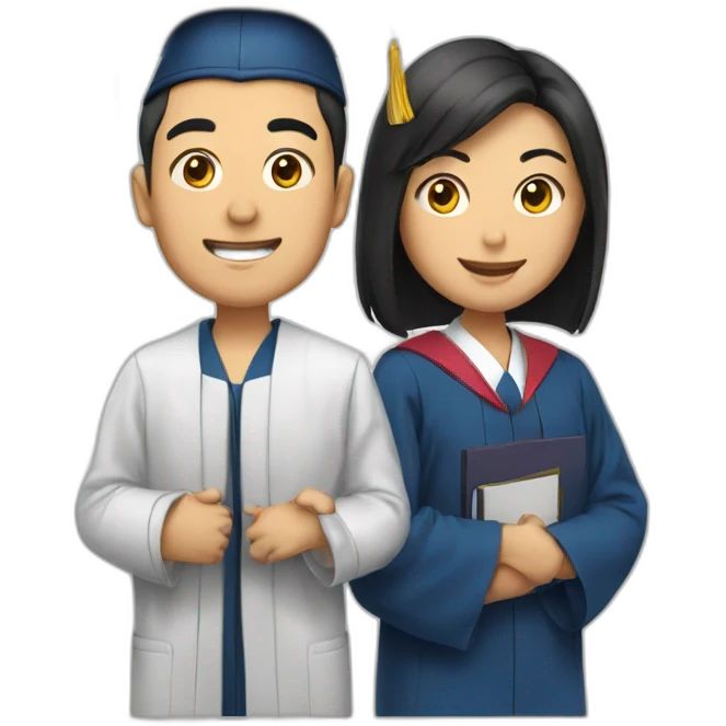 Photographs of Asian graduating candidates consisting of one woman and one man emoji
