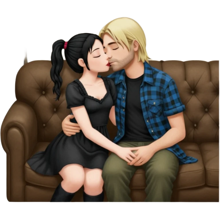 Realistic Jenna Ortiz Wednesday addams kissing sweetly Kurt Cobain on the parlor couch  emoji