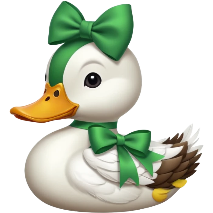 A duck with a green bow on its head emoji
