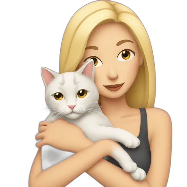 a blonde woman cuddling with a cat emoji