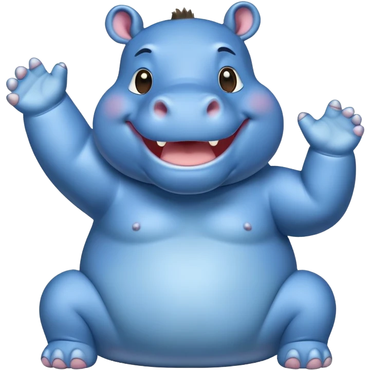 a cute cheering happy hippo with blue Skin Color  emoji