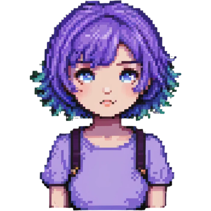 Girl with short purple hair, pixel art style emoji