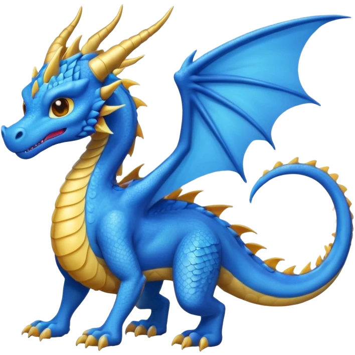 Hydra emoji – full body, blue dragon-like creature, 3 heads, wings, 4 legs, tail, slight side angle, cute emoji style, no background
 emoji