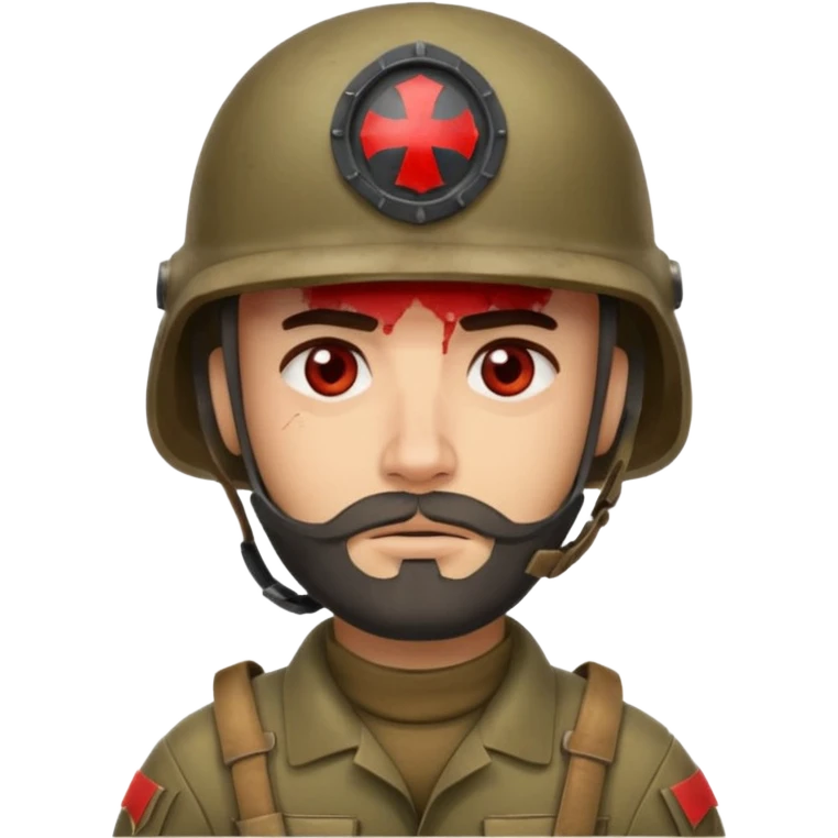 a very tired soldier in a helmet, helmet without insignia, with a beard emoji