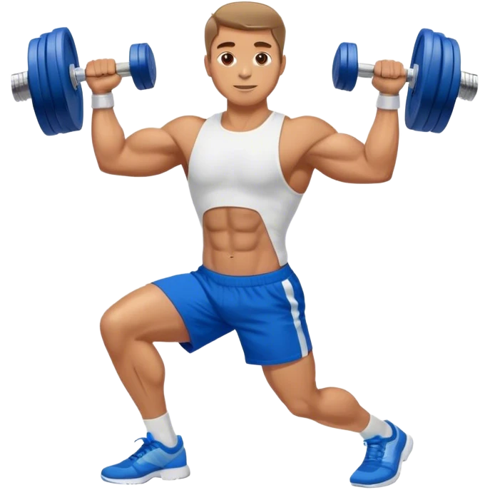 man with blue shorts doing side-lateral raise (T pose) with light dumbbells emoji