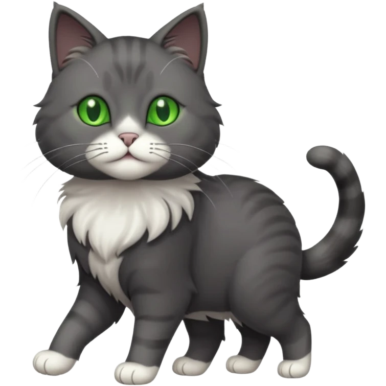full body solid dark grey cat with green eyes, white paws and white whiskers walking emoji