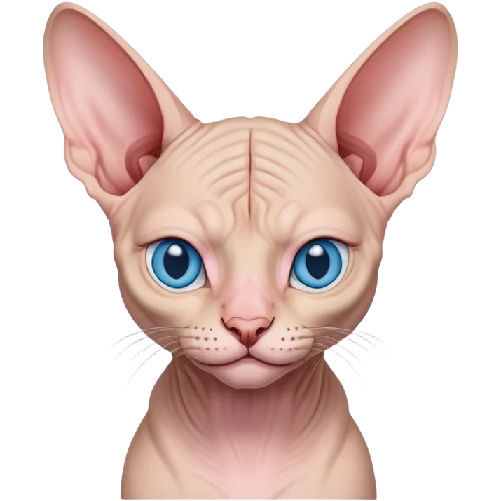 Grumpy Canadian sphynx with blue eyes smiles emoji