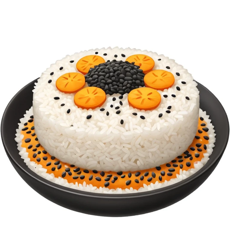 A dish of rice topped with black sesame seeds emoji