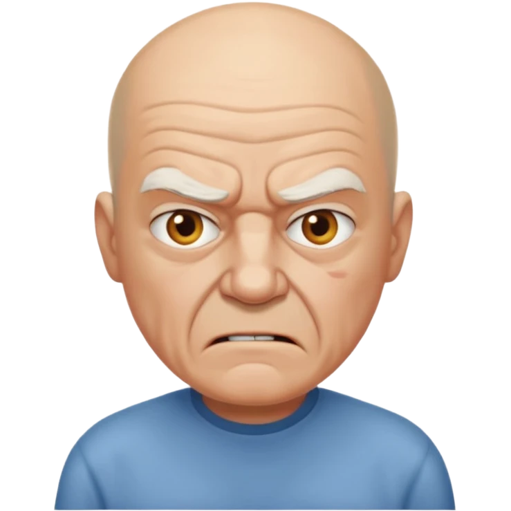 a portrait of angry elderly man, bald head, wearing shirt emoji