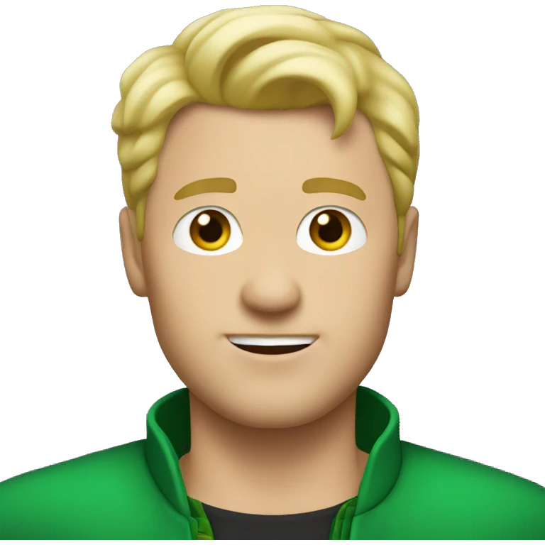 white man wearing green bolero with short blond hair emoji