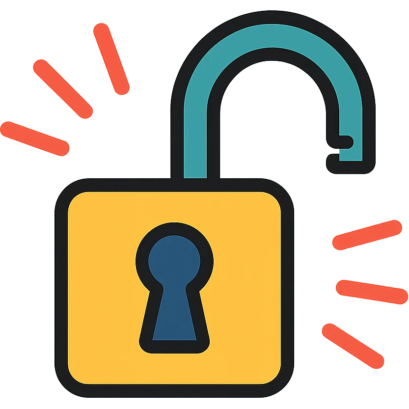 open padlock icon with a ray of light, colorful and vibrant style emoji