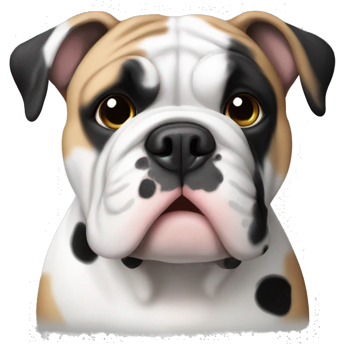 White and black English bulldog with black spots on a white ear emoji