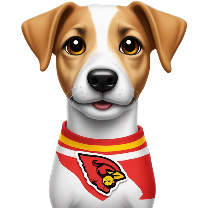 Jack Russell dog in Chiefs shirt with black ears  emoji