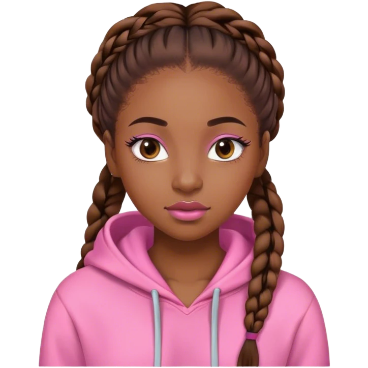 Black girl with pink hoodie  long brown braids eyelashes and lipgloss emoji