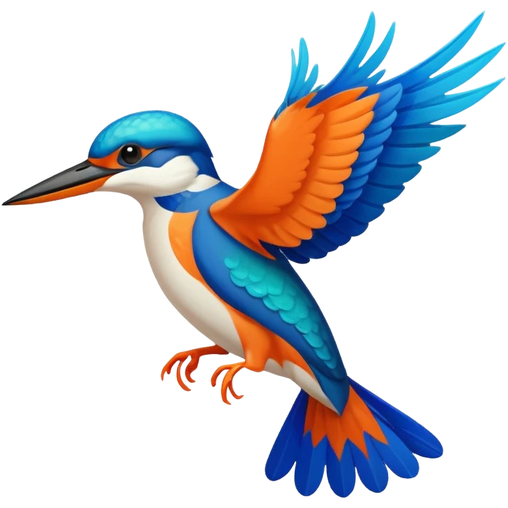 Create an abstract outline of flying kingfisher. Do make it too detailed but make it recognizable. Keep the number of colors limited to only 5 distinct colors.  emoji