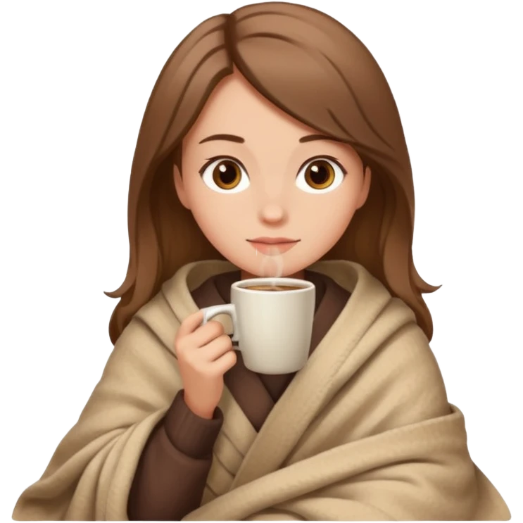 Beige Brown hair Girl drinking coffee, reading book with a cozy blanket emoji