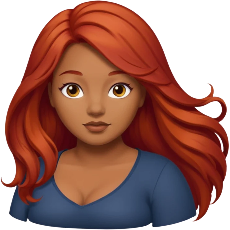 Plus size red hair brown face small eyes long hair emoji