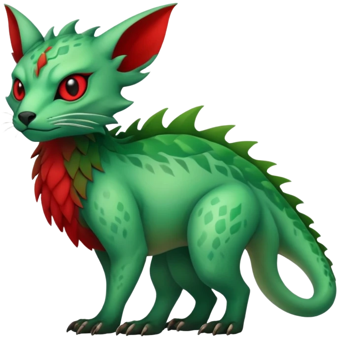 Cool Edgy Green Red ethereal badass Fionbri-Vernid-Trico-animal-creature full body emoji