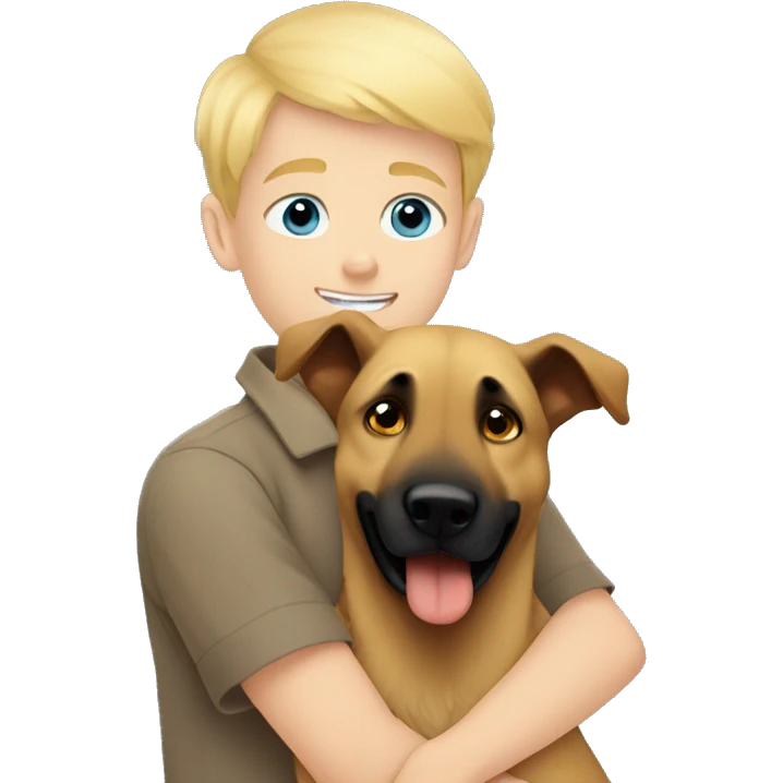blond boy with blue eyes cute  cuddling a malinois emoji