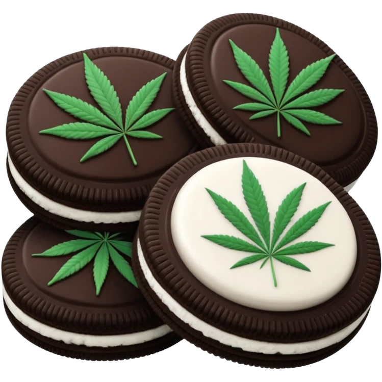 black and white oreo cookies with cannabis leaf emoji
