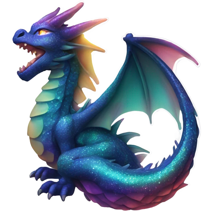 a cosmic dragon emoji, with shimmering scales that reflect the colors of distant galaxies, wings that resemble nebulae, and eyes that sparkle like stars. This dragon could be curled around a tiny planet, breathing out a stream of stardust. 🌌🐉✨ emoji