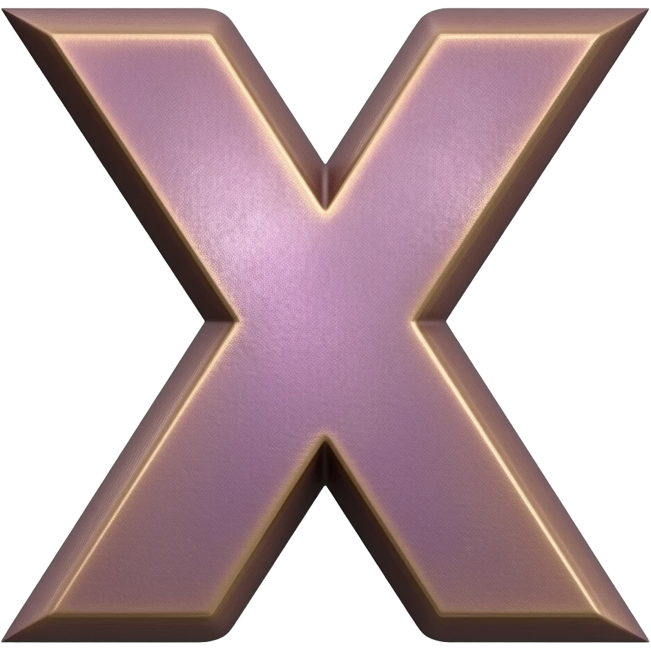 large three-dimensional X sign in purple-metallic color, steampunk style emoji