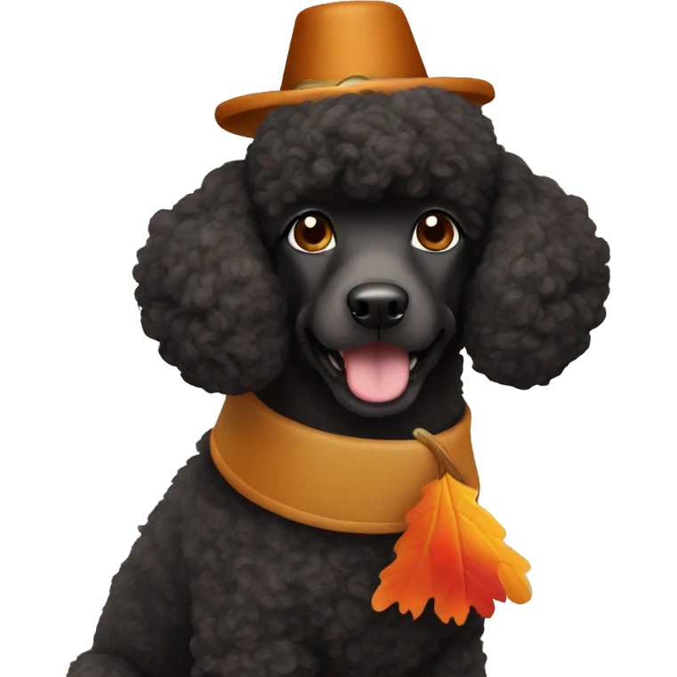 Black poodle wearing a  Thanksgiving turkey costume  emoji