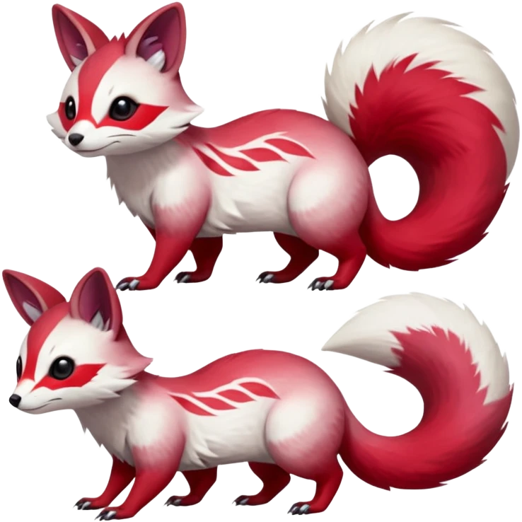  Hyper-realistic smooth Asian oriental painted silky soft White white with red gradients, and slit eyes markings beautiful handsome gorgeous aesthetic colorful vibrant Vernid-Trico-Marsupial-Furret-Zangoose-species-Fakemon-creature by LiLaiRa, 4 legs, 1 tail, random markings, (full body) emoji