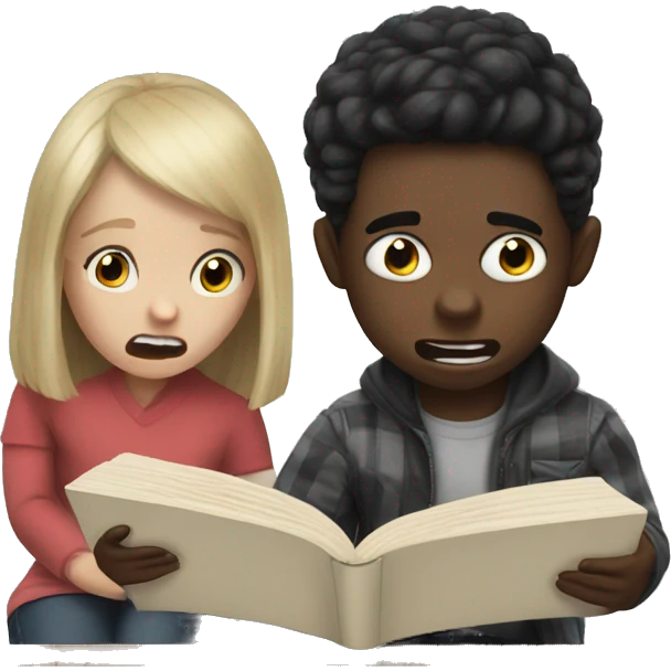 White siblings reading a horror book emoji