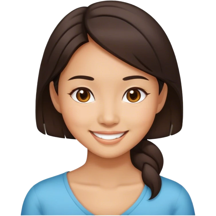 Asian brunette girl waking up happy  emoji