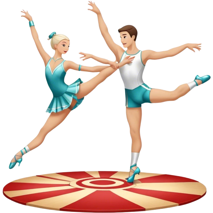 Icon for Sports Dance: a white men and women in competitive attire performing a synchronized dance with acrobatic moves, dance shoes, a rhythmic floor, and a competition backdrop. The icon should capture athleticism, technique, and acrobatic precision. Transparent background. emoji