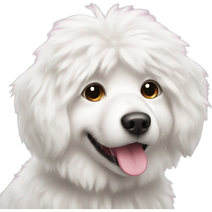Fluffy white dog with pink nose emoji