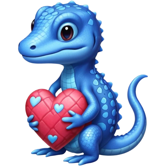 blue salamander with a square pattern on its skin, holding a heart emoji